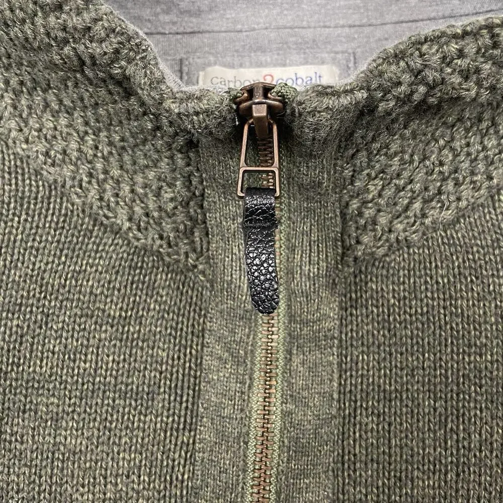 Carbon 2 Cobalt 1/4 Zip Sweater Mens Large Olive Rib Knit Textured Preppy Casual